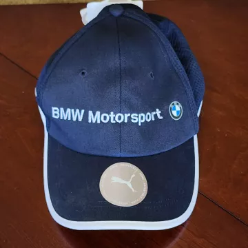 Puma BMW Motorsport Hat Baseball Cap Team Blue Navy Mesh Adjustable Logo Unisex - Front