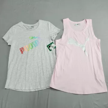 PUMA Girls XL 16 2 Piece Set Gray T-Shirt Pink Tank Top Graphic Athletic - Front
