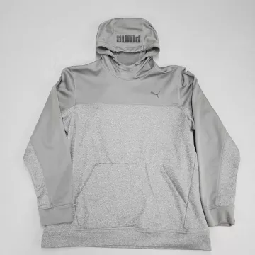 PUMA Pullover Hoodie Men's Large Gray Colorblock Fleece Sweatshirt Logo - Front
