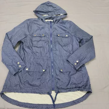 Pure Energy Womens Plus XL Blue Polka Dot Anorak Jacket Hooded Full Zip Lined - Front