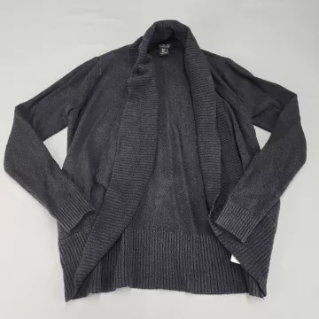 RACHEL ZOE Cardigan Women's M Black Open Front Shawl Collar Knit - Front