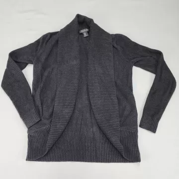 RACHEL ZOE Shawl Collar Draped Cardigan Women XS Black Knit Open - Front