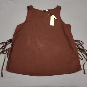 Rachel Zoe Womens XL Tank Top Brown Linen Lace Up Side Tie Sleeveless NWT - Front