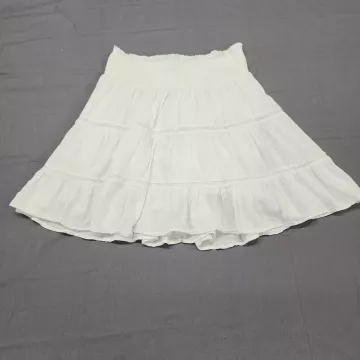 Rails Womens Size M White Tiered Mini Skirt Smocked Waist Lace Trim Gauze - Front