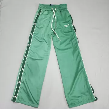Reebok Forever 21 Mens Track Pants Small Green Tear Away Snap Side Mesh Lined - Front