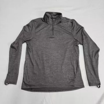 REI Co-op Womens Large Quarter Zip Pullover Heathered Gray Thumbholes Top - Front