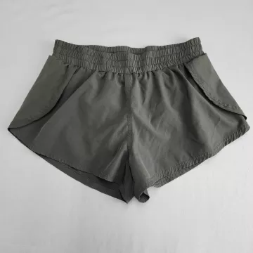 REVIVAL Athletic Shorts Women's M Olive Green Elastic Waist Split Hem Lined - Front
