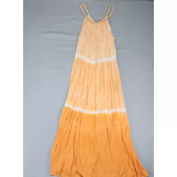 Rimba Bali Womens Size L Maxi Dress Orange Tie Dye Halter Beaded Crinkle Rayon - Front