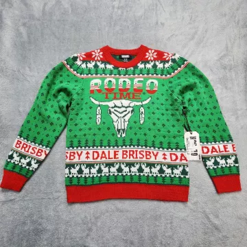 Rock & Roll Denim Dale Brisby Ugly Christmas Sweater Men's XS Green Rodeo Time - Front