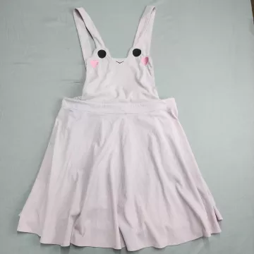 ROMWE Pink Corduroy Overall Pinafore Dress Womens Plus Size 3XL Midi Embroidered - Front