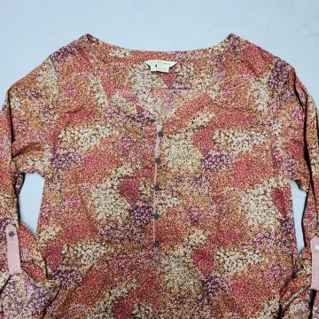 Royal Robbins Womens L Floral Blouse Roll Tab Sleeve Half Button Tunic Rayon - Main