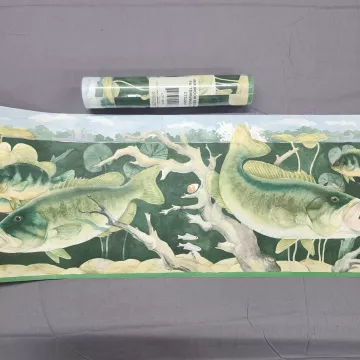 Seabrook Designs Bass Fishing Green Wallpaper Border Prepasted Vinyl New Sealed - Main
