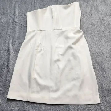 Showpo Strapless Corset Mini Dress Womens Size 6 White Bodycon Gold Zip Party - Front
