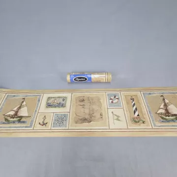 Signature Nautical Lighthouse Blue Beige Wallpaper Border New Prepasted Vinyl - Main