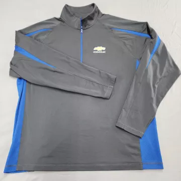 Sport Tek Mens 2XL Gray Blue Quarter Zip Pullover Chevrolet Logo Stretch - Main