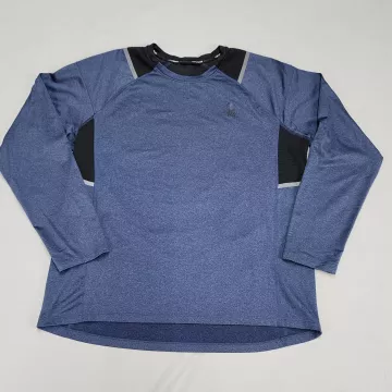 Spyder Mens L Blue Heathered Long Sleeve Activewear T-Shirt Raglan Reflective