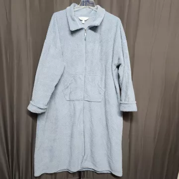 Stan Herman Womens 3X Robe Light Blue Fleece Zip Front Long Sleeve Pockets - Front