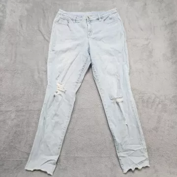 Style & Co Womens Size 12 Curvy Skinny Jeans Light Blue Distressed Raw Hem - Front