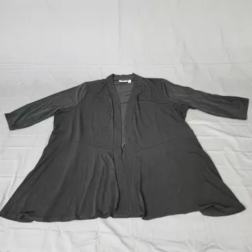 Susan Graver Cardigan Womens Plus 3X Black Open Front 3/4 Sleeve Stretch Knit - Front