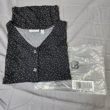 Susan Graver Liquid Knit Blouse Womens 4X Black Polka Dot Button Front V Neck - Main