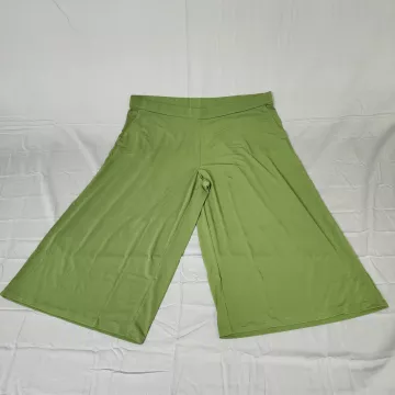 Susan Graver Liquid Knit Wide Leg Pants Womens 2X Olive Green Pull On Stretch - Front