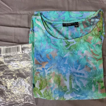 Susan Graver Weekend Womens 5X Tunic Top Ocean Multi Leaf Burnout Knit Shirt - Main