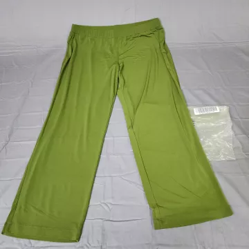 Susan Graver Womens Plus 1X Wide Leg Pants High Rise Stretch Tuscan Olive Green - Main