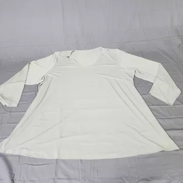Susan Graver Womens Plus 4X Tunic T-Shirt V-Neck Long Sleeve Gray Stretch - Front