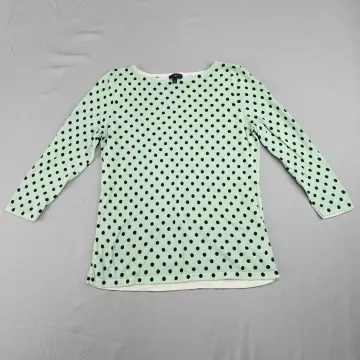 TALBOTS PETITE Petite S Mint Green Black Polka Dot Boat Neck 3/4 Sleeve Top - Front