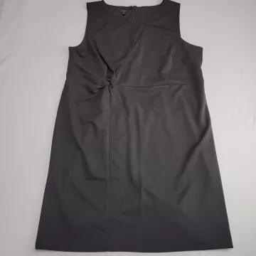 Talbots Womens 20W Black Sheath Dress Sleeveless V Neck Twist Front Midi - Front