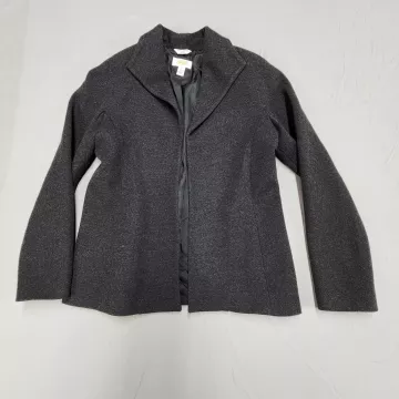 Talbots Womens Blazer Size 6 Charcoal Gray Merino Wool Open Front Lined Jacket - Front