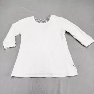 Talbots Womens Top Size L Petite White 3/4 Sleeve Crew Neck Criss Cross Back - Front
