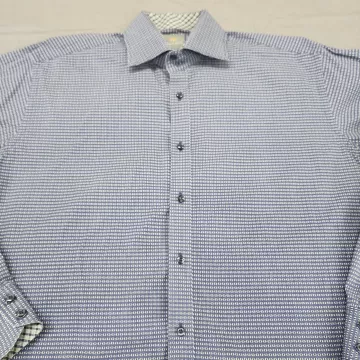 Thomas Dean Men's XL Long Sleeve Button Up Shirt Blue Geometric Contrast Cuffs - Main