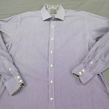 Thomas Dean Mens XL Purple Striped Button Up Shirt Long Sleeve Pima Cotton - Main