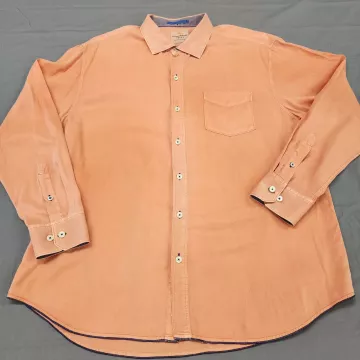 Tommy Bahama Jeans Mens XL Peach Solid Long Sleeve Button Up Shirt Tencel - Front