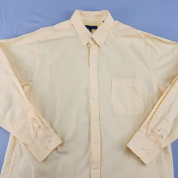 TOMMY HILFIGER Men's Yellow Gingham Button Down Shirt 17.5 Tall XL Long Sleeve - Main