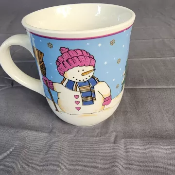 Top Hat Snowman 1997 Ceramic Snowman Coffee Mug Holiday Cup Vintage - Front