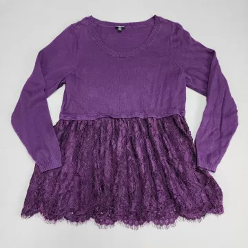 Torrid Womens Size 2 2X Plus Purple Peplum Sweater Lace Hem Scoop Neck Pullover - Front