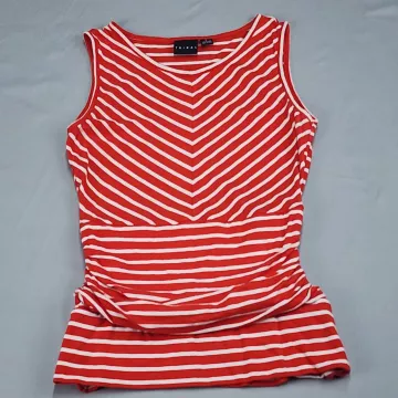 Tribal Womens Tank Top Size M Red White Striped Ruched Cotton Modal Stretch - Front