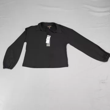 Truth By Republic Womens Black V-Neck Collared Long Sleeve Polo Top Stretch - Front