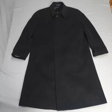 Turnbury Men's Overcoat 44R Black 100% Wool Long Jacket Hidden Button Winter - Front