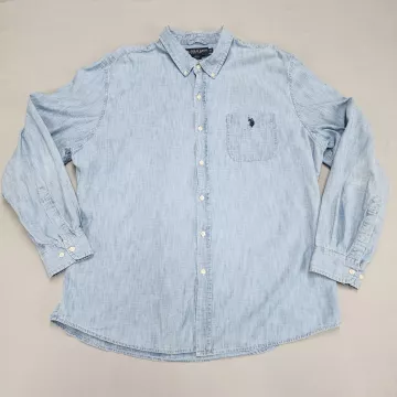 U.S. Polo Assn. Men's 2XL Blue Chambray Button Up Shirt Long Sleeve Cotton - Front