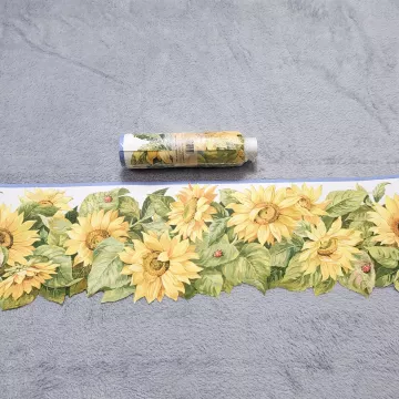 Unbranded Sunflower Ladybug Floral Wallpaper Border Yellow Green Prepasted New - Main