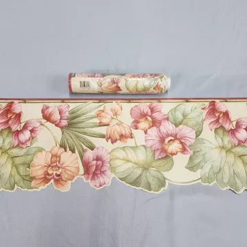 Unbranded Tropical Floral Pink Green Wallpaper Border New Prepasted Die-Cut - Main