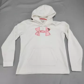 Under Armour ColdGear Hoodie Womens XL White Pink Realtree Camo Logo Pullover - Front