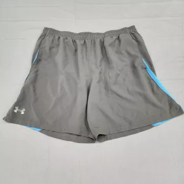 Under Armour HeatGear Athletic Gym Shorts Mens XL Gray Blue Mesh 6.5 Inseam - Front