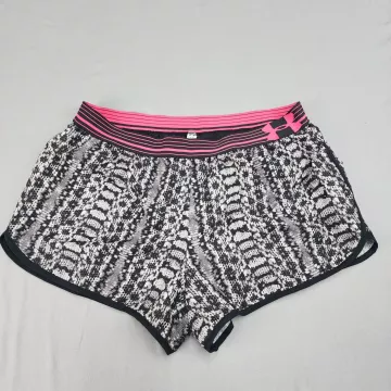 Under Armour HeatGear Athletic Shorts Womens L Black Pink Abstract 3in Inseam - Front