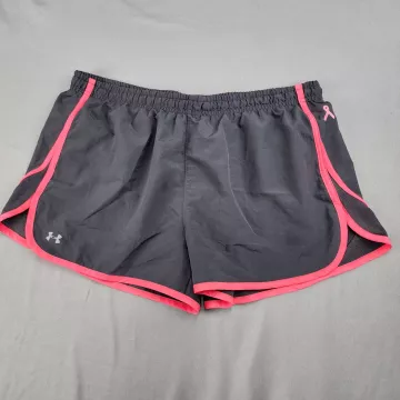 Under Armour HeatGear Womens L Shorts Gray Pink Breast Cancer Ribbon Athletic - Front