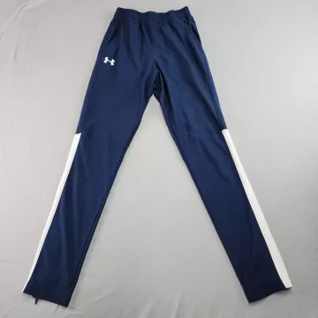 Under Armour Men's S Navy Blue Track Pants Mid Rise Fitted Athletic Side Stripe  - Front