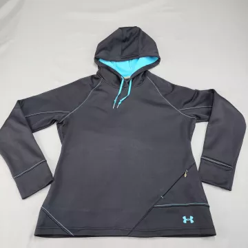 Under Armour Men's XL Black Pullover Hoodie Fleece Thumbholes Zip Pocket - Front